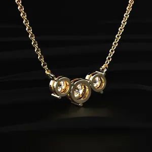 Collar de diamantes de corte redondo clásico de 3 piedras con claridad VVS-VS, collar de diamantes de oro amarillo creados en laboratorio, joyería de diamantes de moda. - Product Image 3