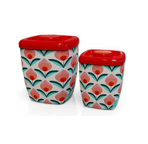 Boîte de conservation alimentaire ronde en métal avec couvercle, motif floral bleu, design vintage en métal, utilisation en cuisine, conservation des épices, avec poignée - Product Image 6