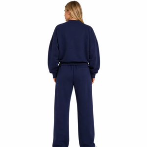 Ensemble de survêtement bleu pour femme, veste bomber zippée et pantalon droit, tenue décontractée et sportive, vente en gros, fabricant OEM personnalisé - Product Image 2
