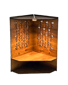 Mandir d'angle mural en bois artisanal avec éclairage LED |   Temple de Puja en Jali découpé au laser, motif feux d'artifice | 43x36x26cm - Product Image 5