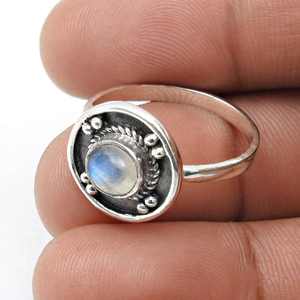 925 Silver Minimalist <b>Fine</b> <b>Ring</b> With Rainbow Moonstone Gemstone Pretty Classic Style For Women's Bohemian Style Jewelry For Her - Product Image 4