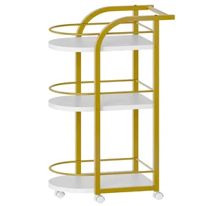 Modern Metal Ceramic Eco-Friendly Kitchen Trolley Cart White Shelves Yellow <b>Frame</b> Design Durable Storage Dining Room Living Room - Product Image 1