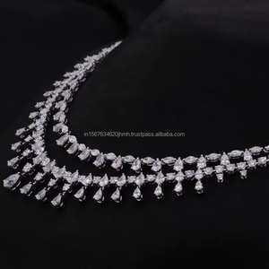 Elegant Diamond Drop <b>Necklace</b> in White Gold, Luxury Bridal Choker with Pear and Round Cut Stones, <b>Statement</b> Wedding Jewelry - Product Image 2