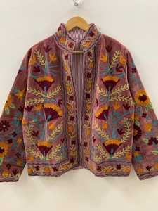 Suzani Embroidered Velvet Winter <b>Jacket</b> Handmade <b>Short</b> Festival Coat Ethnic Bohemian Outerwear Winter Kimono <b>Jacket</b> - Product Image 2