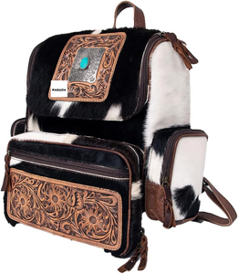 Mochila de piedra turquesa con estilo al por mayor bolsa de pañales de piel de vaca occidental unisex con cierre de cremallera uso al aire libre - Product Image 4