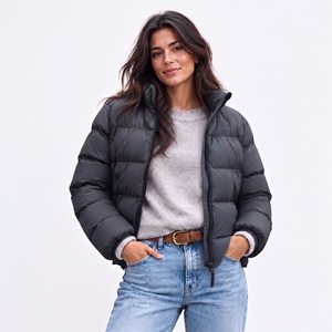 Blouson matelassé marron foncé à fermeture éclair intégrale, chaud pour l'hiver, vêtement d'extérieur personnalisé OEM, manteau décontracté à capuche en duvet, fournisseur streetwear - Product Image 2