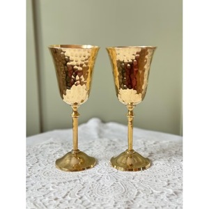 Handmade Brass <b>Goblets</b> Bell Shape Vintage <b>Wine</b> Glasses Gold Rimmed Set Of 2 For Party Occasion - Product Image 1