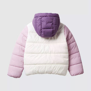 Hooded Puffer <b>Jacket</b> Color Blocking White Pink Purple Zipper Closure Windproof Winter Coat Unisex Casual Regular Fit - Product Image 4