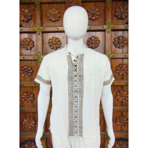 T-shirt décontracté en coton tissé pour homme avec col mandarin, imprimé teint en fil, respirant, écologique, séchage rapide, options de couleurs personnalisées ODM - Product Image 1