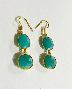 Boucles d'oreilles en calcédoine aqua naturelle, plaquées or, serties de pierres, bijoux de mode indiens de luxe pour femmes, mariage nuptial - Product Image 2