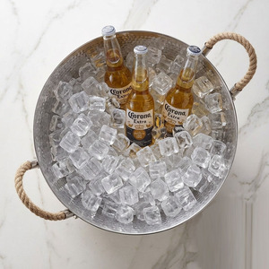 Premium Hammered Stainless Steel Round <b>Ice</b> Bucket With Rope Handles Natural Jute Wrap Elegant Beer Beverage Tub For Wedding - Product Image 4