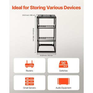 Rack di Rete Open Frame 20U con 4 Montanti, Montaggio a Parete o a Pavimento, Profondità 23 Pollici, Ripiani Ventilati Rinforzati - Product Image 4