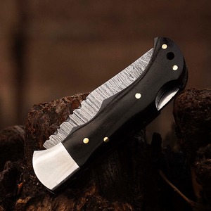 Cuchillo Artesanal de Acero de Damasco con Hoja de Punta Caída, Mango de Cobre y Funda de Cuero, Borde Recto, Personalizable ODM para Caza - Product Image 2