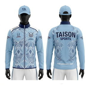 Mens <b>Cricket</b> Training Jacket 300 GSM Polyester Fleece Navy Royal <b>White</b> Panel Style Custom Heat Transfer Printing Activewear - Product Image 3