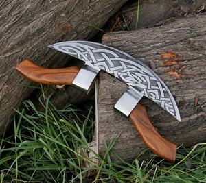 Coupe-pizza de style viking, lame en acier à haute teneur en carbone, manche en bois, design hache de survie extérieure, DIY industriel - Product Image 6