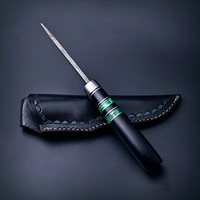 Couteau de chasse à lame fixe en acier Damas fait main sur mesure, pointe tombante, manche incrusté vert, longueur totale 9 pouces, usage industriel/DIY