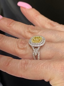 <b>Cushion</b> Cut Fancy Yellow Lab Grown Diamond Engagement <b>Wedding</b> <b>Ring</b> 14k White Gold Double Halo VVS+ IGI Certified Wholesale - Product Image 5