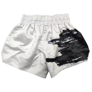 Nouveaux shorts de boxe unisexes blancs et noirs à imprimé abstrait, séchage rapide, en polyester, pour arts martiaux, coupe régulière pour adultes - Product Image 2