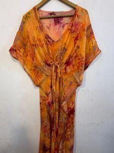 Robe Kaftan d'été à imprimé floral pour femme, style bohème décontracté, taille naturelle, 100% soie, écologique, confortable, faite à la main - Product Image 2