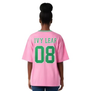 Camiseta Deportiva de Fútbol Americano Rosa Extra Grande de Chenille para Mujer, Camiseta Deportiva de Manga Corta con Cuello en V Rosa y Verde para Mujer - Product Image 6