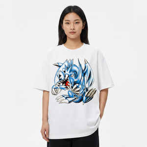 T-shirt blanc surdimensionné pour homme avec imprimé dragon bleu, manches courtes, col rond, coupe décontractée en jersey - Product Image 3