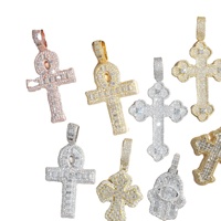 Pendentif unisexe tendance en argent 925 plaqué or rose, entièrement serti de moissanite taille ronde, motif croix Ankh, style hip-hop personnalisé pour soirée