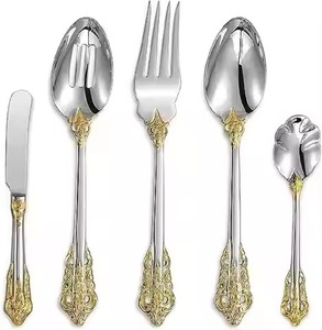 Ensemble de couverts dorés avec cuillère, fourchette et couteau, finition miroir, en métal, style glamour pour mariage, manche résistant à la rouille - Product Image 5