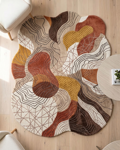 Tapis en laine terracotta marron moutarde, forme abstraite irrégulière, antidérapant, écologique, tufté à la main, à poils épais, motif topographique superposé - Product Image 3