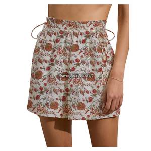 Shorts de week-end pour filles en pur coton imprimé, taille élastique avec cordon de serrage, motif floral, pour la maison, collection Printemps-Été 2026, mode féminine - Product Image 6