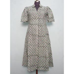 Indian Handmade 100% Cotton Beautiful Kangura <b>Dresses</b> Block Floral Printed Breathable Cute Casual Maxi <b>Dress</b> with Button Belt - Product Image 6