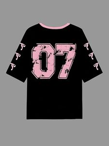 Camiseta Deportiva Personalizada con Número 07, Estilo Ballet y Fútbol, Color Negro y Rosa, Cuello en V, Manga Corta para Mujer - Product Image 3