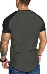 Men's Muscle <b>T</b>-<b>Shirt</b> Pleated <b>Raglan</b> <b>Sleeve</b> Bodybuilding Gym Tee Short <b>Sleeve</b> Fashion Workout <b>Shirts</b> Hipster <b>Shirt</b> - Product Image 3