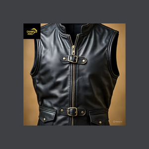 Gilet artisanal pour homme en cuir véritable noir, écologique, respirant, style décontracté hiver, type cowboy ou motard, qualité supérieure Western Champ - Product Image 6