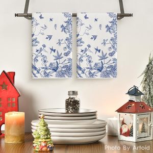 Cotton Eco-Friendly <b>Blue</b> Floral Print <b>Tea</b> <b>Towel</b> Set of 2 - Product Image 3