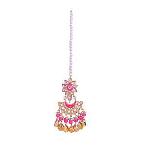 Indian Bollywood Style Alloy Material Classic Kundan Tikka with Gold Plating Wedding Forehead Jewelry for Girls & Women - Product Image 2