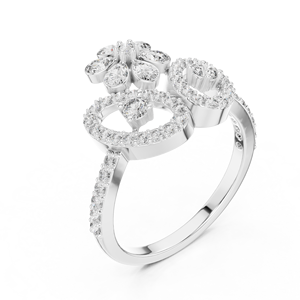 FLORAL CROWN ROUND&PEAR CUT LAB GROWN DIAMOND <b>RING</b> <b>SET</b> 18KT SOLID WHITE <b>GOLD</b> RHODIUM PLATED VINTAGE WOMEN WEDDING ENGAGEMENT - Product Image 3