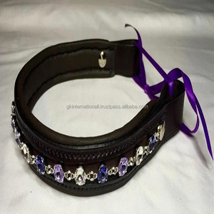 Banda de cuero de vaca grueso de alta calidad, banda de cuero negro con canal vacío acolchada para cejas de caballo, diseñada con cadena de cristal transparente púrpura y blanca - Product Image 5