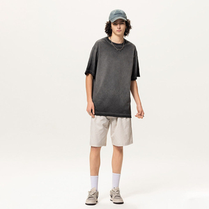 Camiseta de Gran Tamaño para Hombre, Estilo Hip Hop, 100% Algodón, Lavado Ácido, Cuello Redondo, Estilo Vintage - Product Image 2