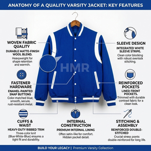 Veste universitaire HMR Sisterhood Sorority en acrylique bleu et blanc contrasté, manches longues, boutonnée, style classique, pour l'automne - Product Image 6