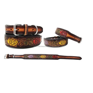 Meilleures ventes Colliers de chien en cuir de vache PU à rayures multicolores faits à la main pour animaux de compagnie en plein air dans différentes tailles soutenant le confort des animaux - Product Image 1