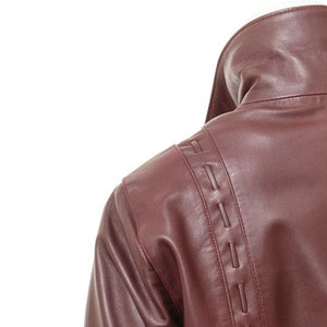 Veste en cuir véritable pour femme OEM, col rabattu, manches longues, couleur unie, fermeture boutonnée, style élégant pour l'automne - Product Image 4