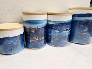 Artistic Ocean Wave <b>Storage</b> Canister Tight Seal Lid Freshness Lock Durable Build Space Saving Stylish <b>Kitchen</b> <b>Storage</b> - Product Image 4