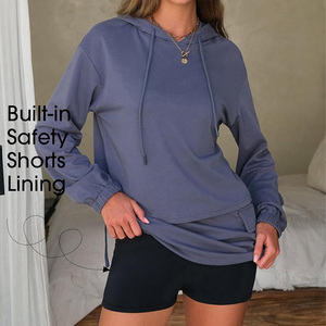 Conjunto de Sudadera con Capucha para Mujer, Diseño Asimétrico de Color Sólido con Bolsillos, Conjunto Casual de Dos Piezas para Primavera - Product Image 4