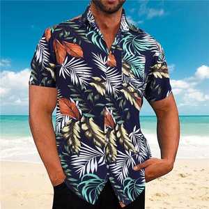Chemise Hawaïenne Homme Manches Courtes Imprimé Feuilles Tropicales Noir Vert Tenue Hiver Vacances Respirante Écologique Anti-Boulochage - Product Image 3