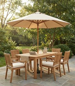 Outdoor Garden <b>Table</b> Set Patio Dining Furniture Wooden <b>Umbrella</b> Chair Set with Cushions for Yard Deck - Product Image 1