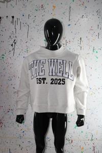 THE WELL ASH GREY <b>Mock</b> <b>Neck</b> Sweatshirt 100% WHITE Applique Embroidery wide <b>neck</b> Sweatshirt Finer Threads - Product Image 3