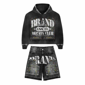 Conjunto de Sudadera con Capucha y Pantalones Cortos de Invierno de Alta Calidad con Logotipo Personalizado, Estampado en Serigrafía, Estilo Urbano Vintage, 100% Algodón - Product Image 4