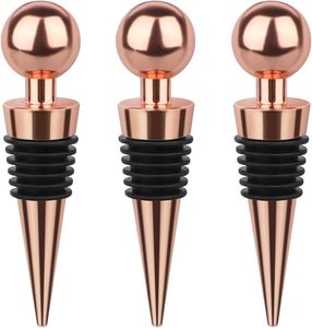 Bouchon de bouteille de vin en métal rose doré, longueur 9,5 cm, avec joint en caoutchouc noir pour la conservation du vin - Product Image 2