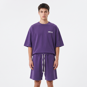 Ensemble deux pièces surdimensionné pour homme en coton uni, respirant, de haute qualité, idéal pour l'été et les occasions formelles - Product Image 1