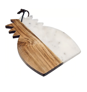 Planche à découper en bois et marbre pour fruits et légumes, qualité exceptionnelle, avec poignée en cuir, forme rectangulaire, plateau de service pour fromage - Product Image 4